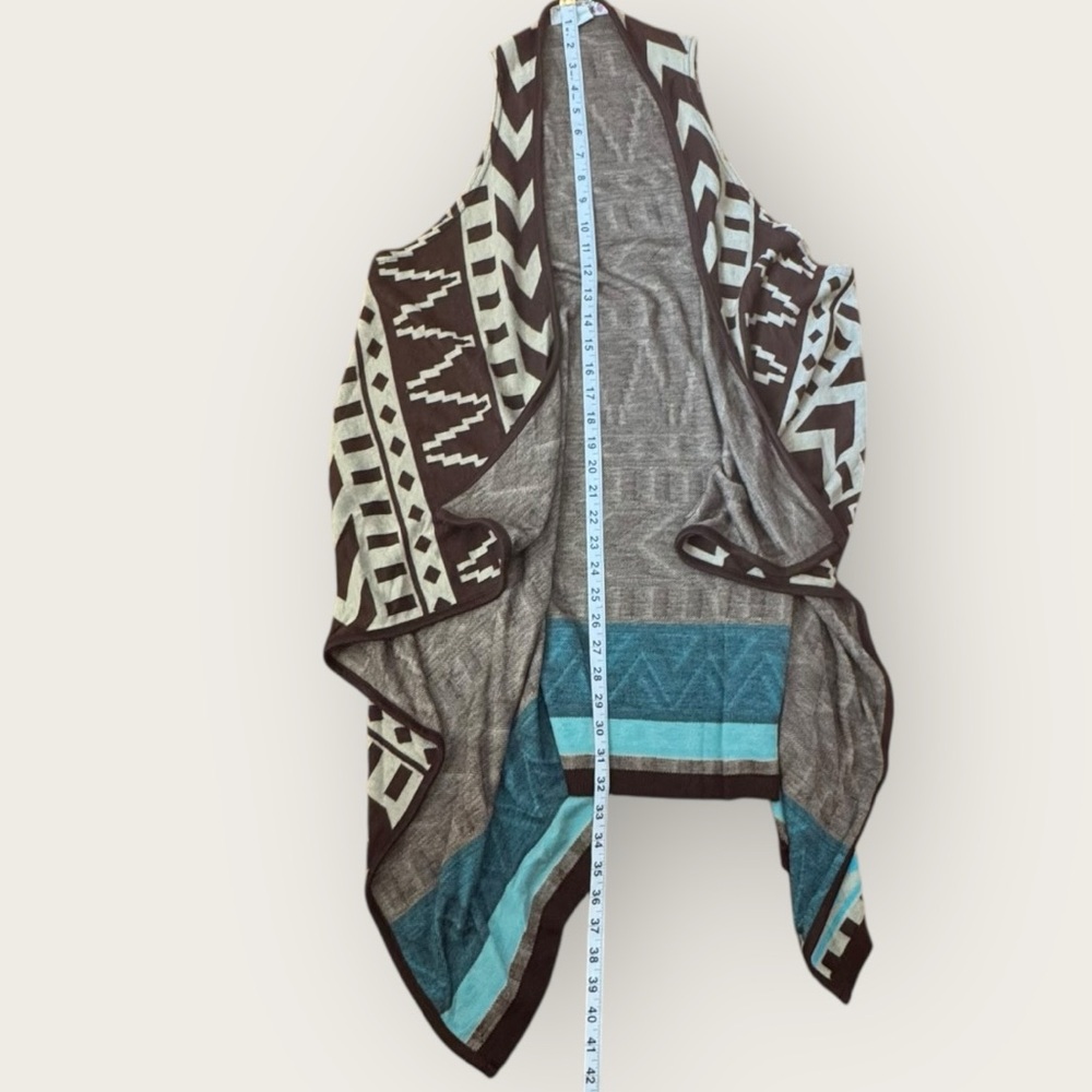 IM IN LOVE WITH DEREK Vest Southwestern Aztec Brown Tan Open Front S M - Picture 6 of 6